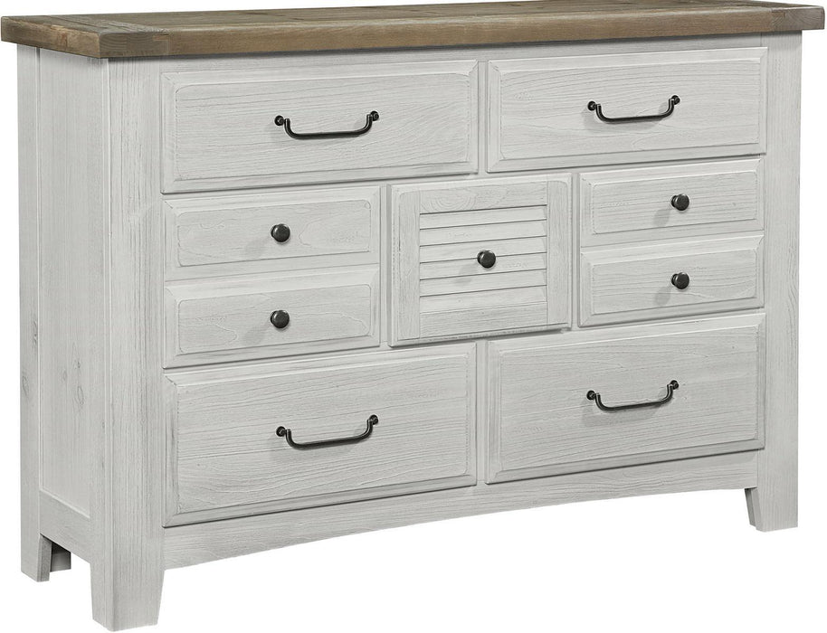 Vaughn-Bassett Sawmill 7 Drawer Dresser in Alabaster Two Tone